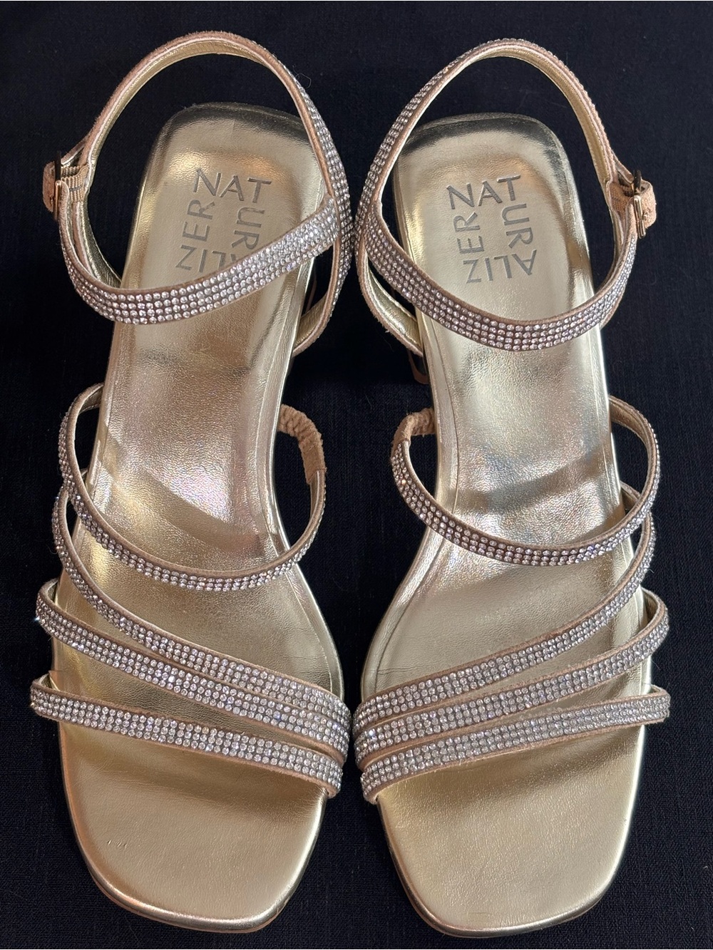 Naturalizer Niko Gold Rhinestone Strappy Block Heel Sandals 9 - Picture 2 of 9